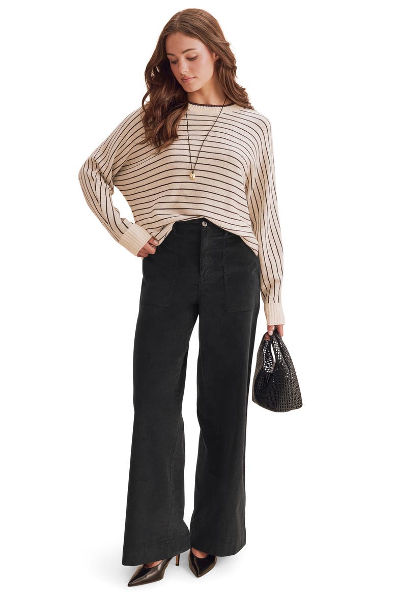 Georgie Stripe Pullover Sweater, Alternate, color, JAVA/ WHEAT HEATHER