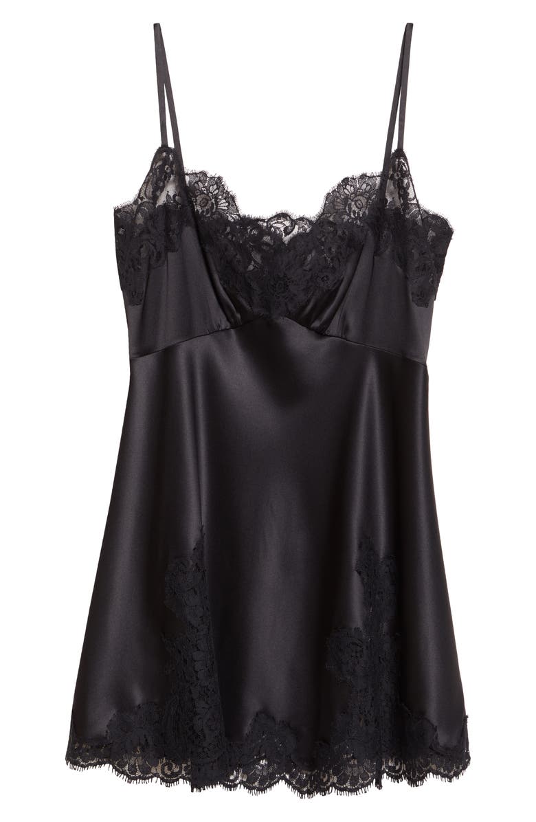Dolce&Gabbana Lace Trim Stretch Satin Minidress, Main, color, Nero