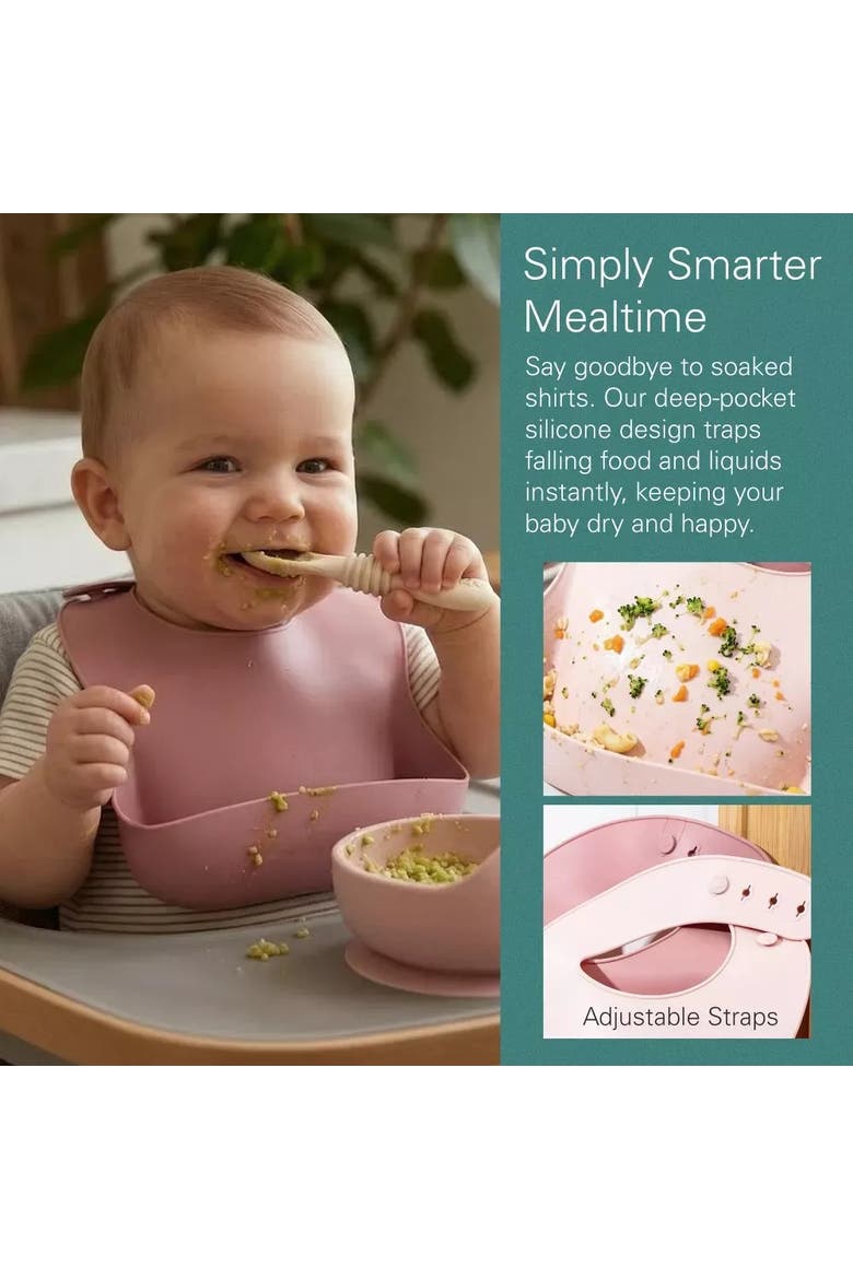 Silicone Suction Bowl Set with Lids and Spoons, Waterproof Bibs, Stacking Teether Toys, BPA Free Baby Shower Kit, Alternate, color, Pink