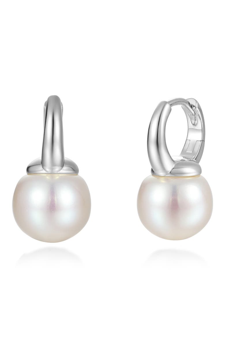 Cultured Freshwater Pearl Huggie Hoop Drop Earrings, Main, color, WHITE/ SILVER