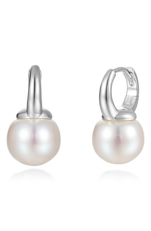 Cultured Freshwater Pearl Huggie Hoop Drop Earrings