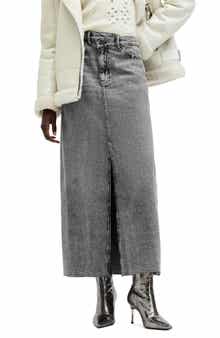 AllSaints Noir Asymmetric Waist Denim Maxi Skirt