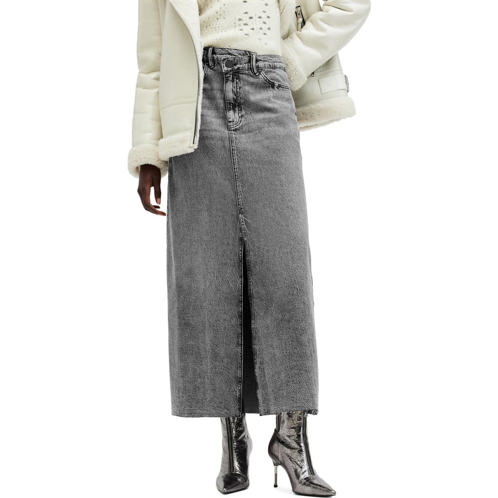 ALLSAINTS ALLSAINTS NOIR ASYMMETRIC WAIST DENIM MAXI SKIRT