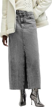 AllSaints Noir Asymmetric Waist Denim Maxi Skirt
