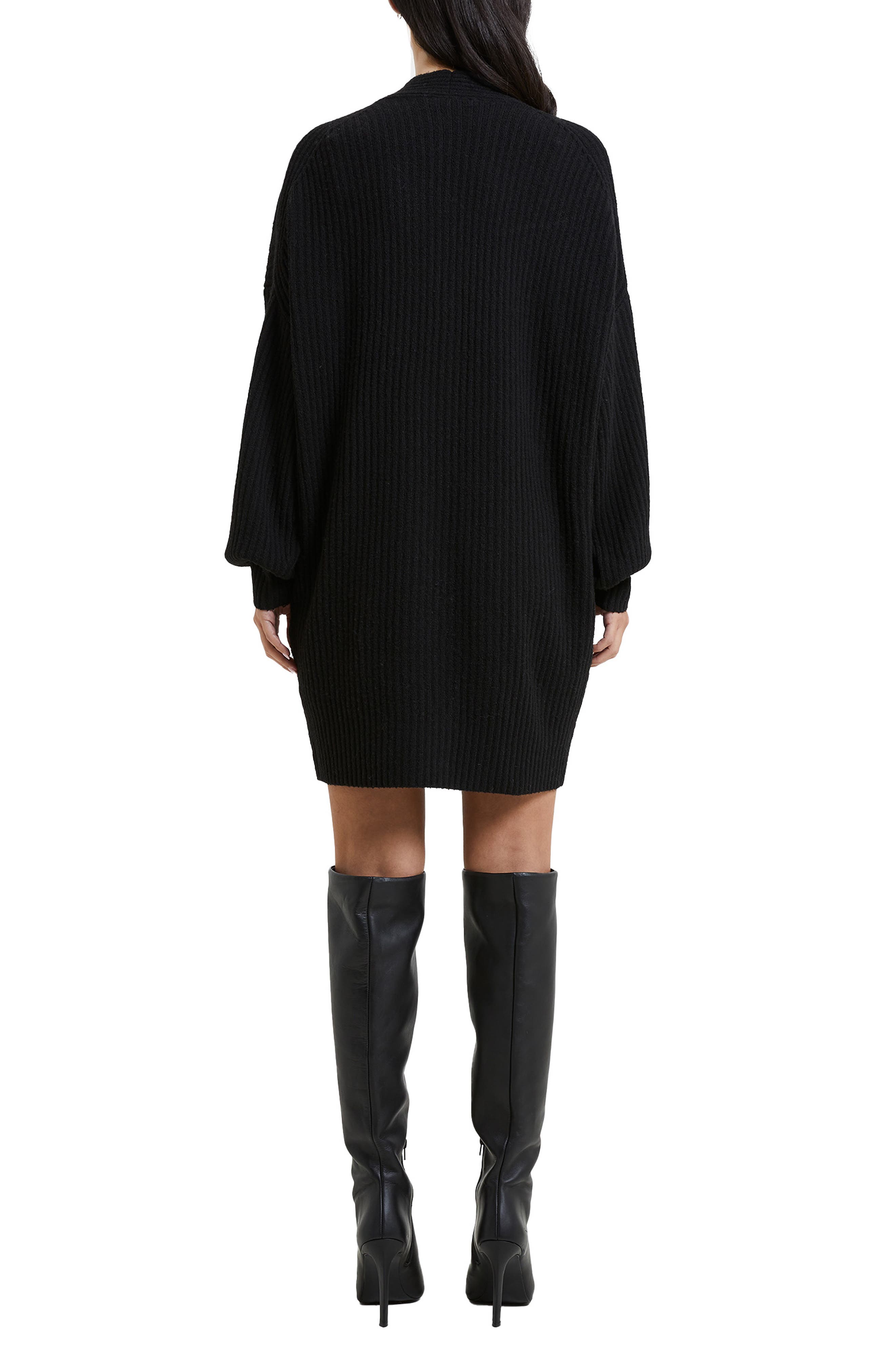 babysoft rib button front long sleeve sweater dress french connection French Connection Babysoft Balloon Sleeve Dress at Amazon Women's Clothing  store