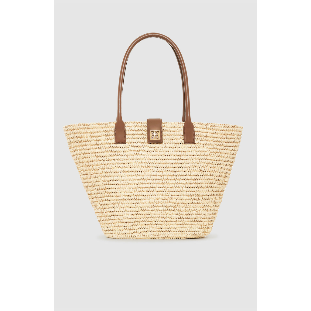 Anine Bing Lou Tote Monogram Natural With Cognac In Brown