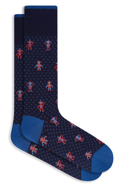 Robot Mercerized Cotton Blend Dress Socks