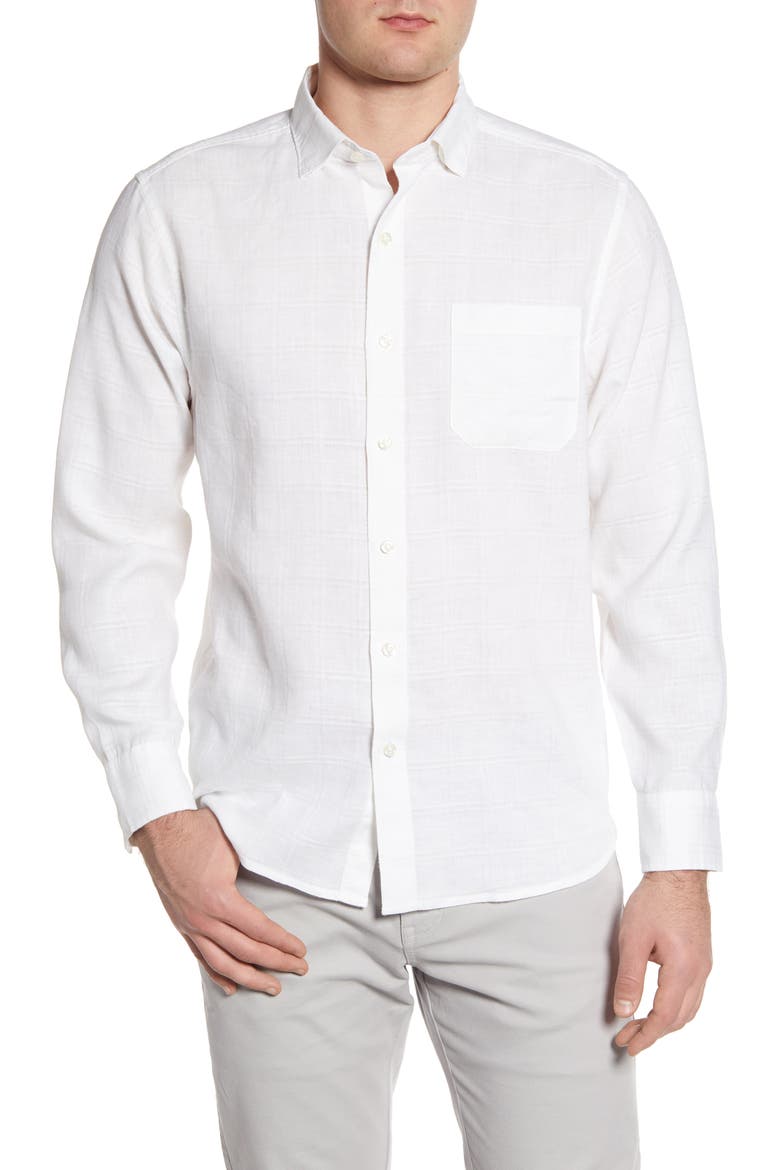 Costa Capri Classic Fit Linen Blend Button-Up Shirt, Main, color, WHITE