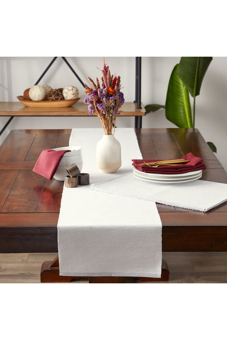 Recycled Cotton/Poly Chambray Fine Ribbed 13x72" Table Runner, Alternate, color, Light Gray
