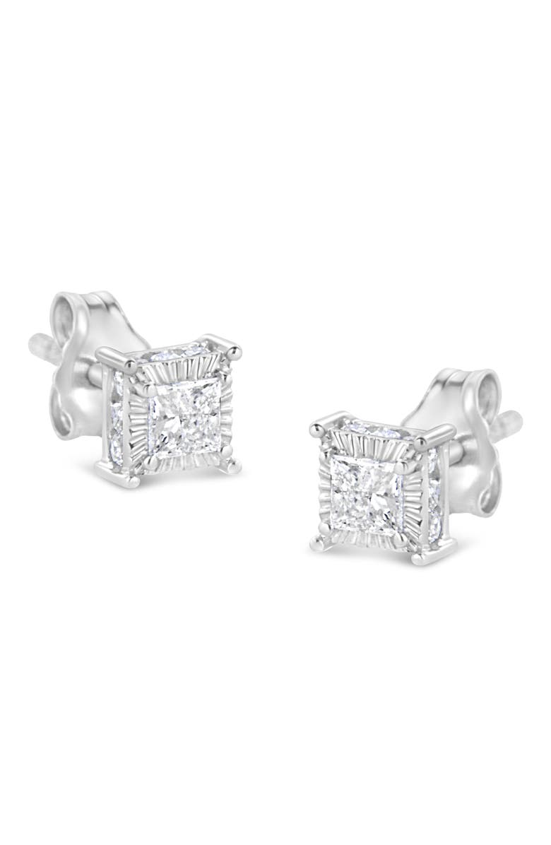 Haus of Brilliance Silver 1/2 Ct Princess Stud Earring, Alternate, color, White