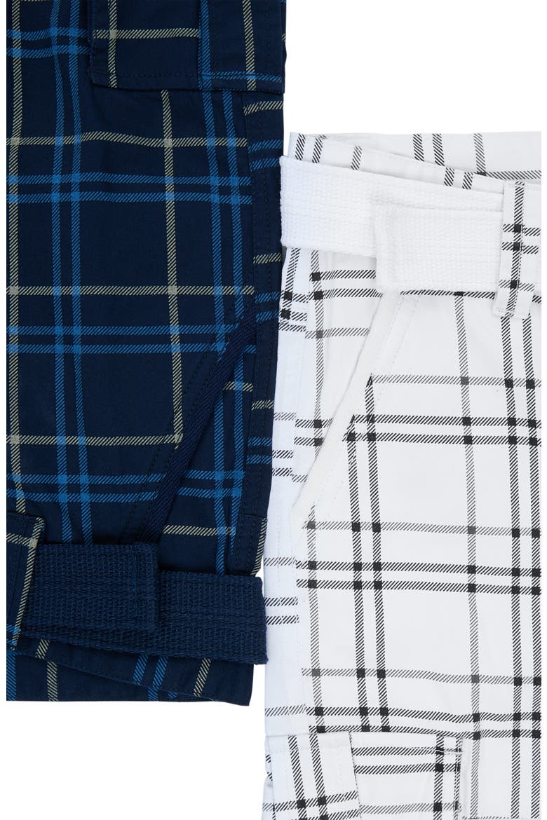 Kids' 2-Pack Belted Twill Cargo Shorts, Alternate, color, NAVY PLAID/ WHITE PLAID