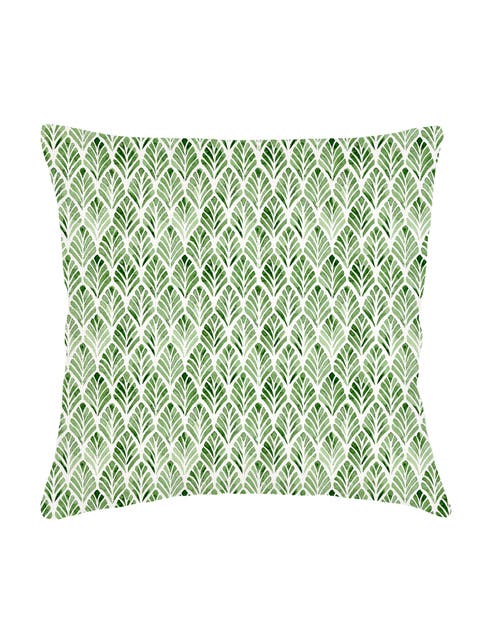 Green Geo Palm Velvet Pillow with Down Insert
