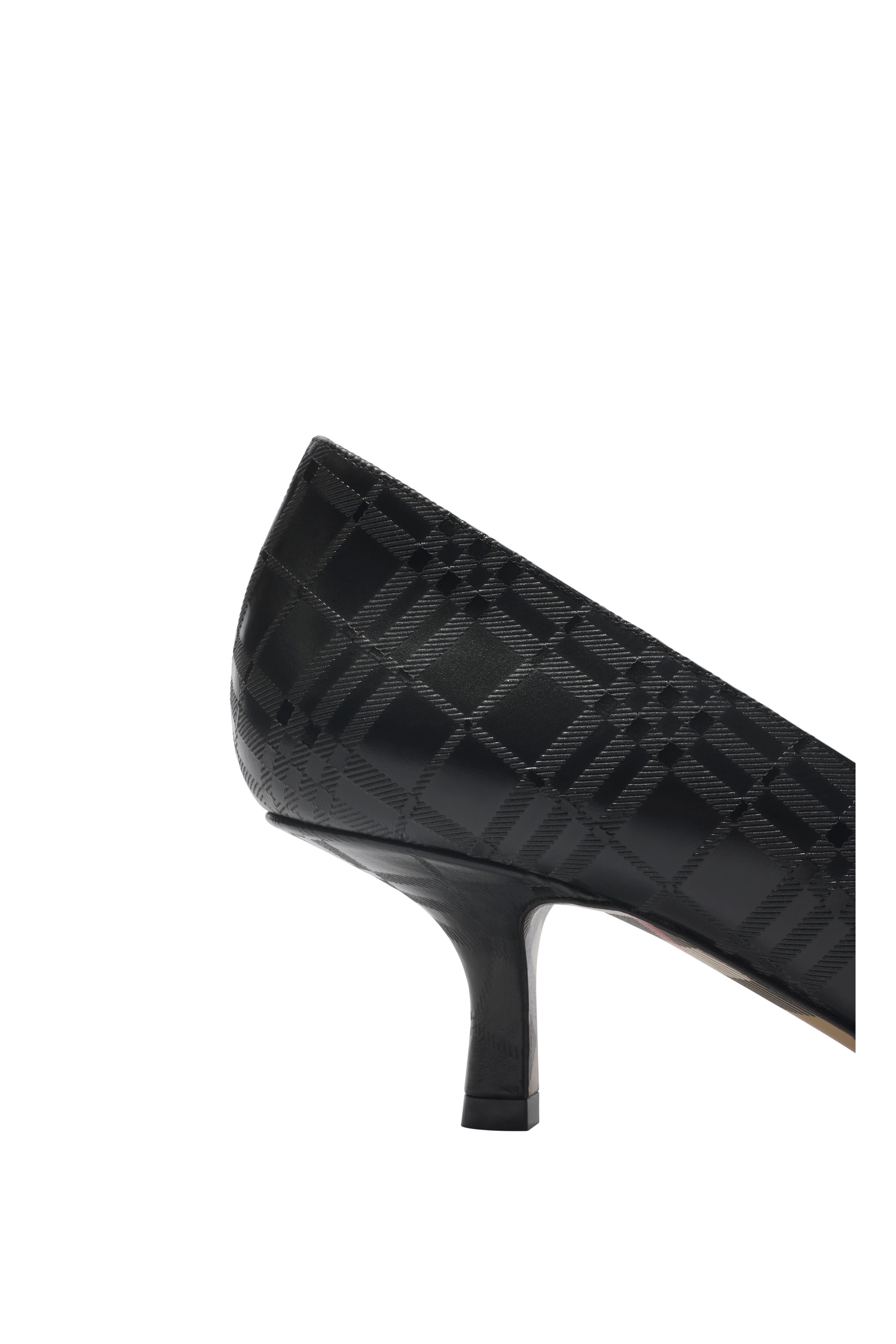 Burberry Check Leather Dame Low Pumps, Alternate, color, Black