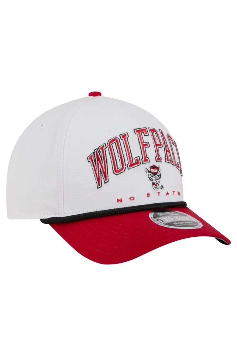 Men's New Era White/Red NC State Wolfpack Arch Two-Tone Rope 9FORTY A-Frame M-Crown Adjustable Hat, Alternate, color, White