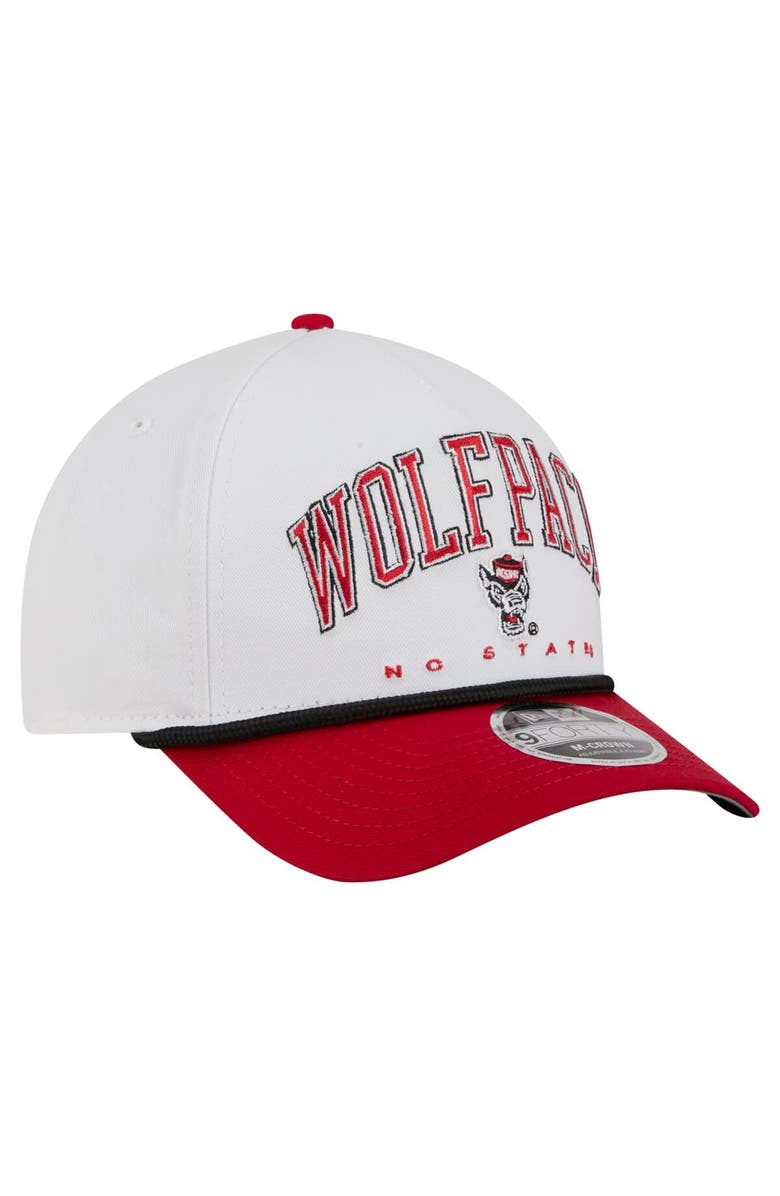 New Era Men's New Era White/Red NC State Wolfpack Arch Two-Tone Rope 9FORTY A-Frame M-Crown Adjustable Hat, Alternate, color, White