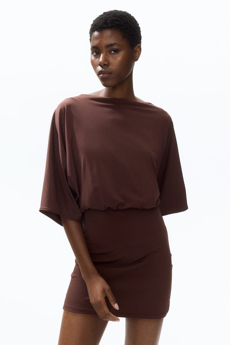 Cape-sleeved Low-back Dress, Alternate, color, Dark brown