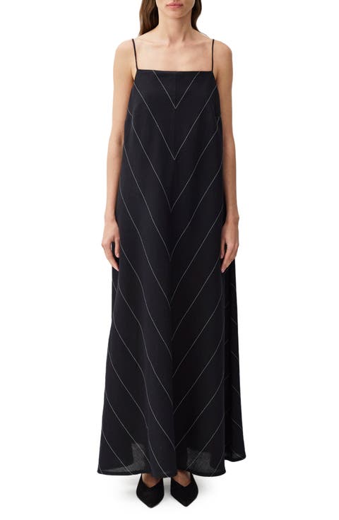 Chevron Stripe Cotton & Linen Maxi Dress