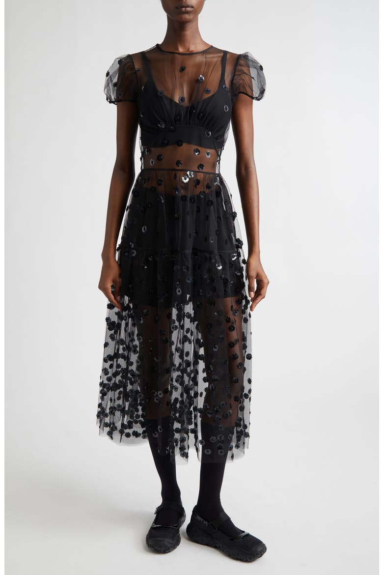 CBnanna Sequin Blossom Tulle Dress, Main, color, BLACK SEQUIN BLOSSOM TULLE
