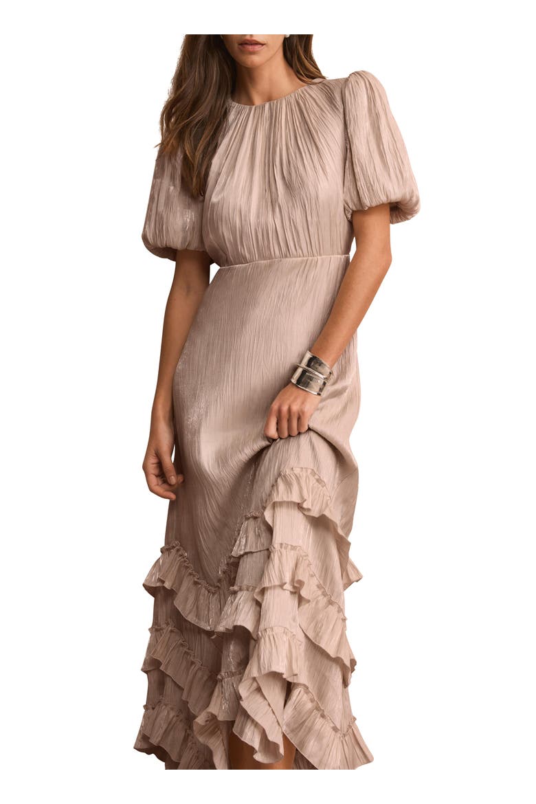 Metallic Ruffle Midi Dress, Alternate, color, Neutral