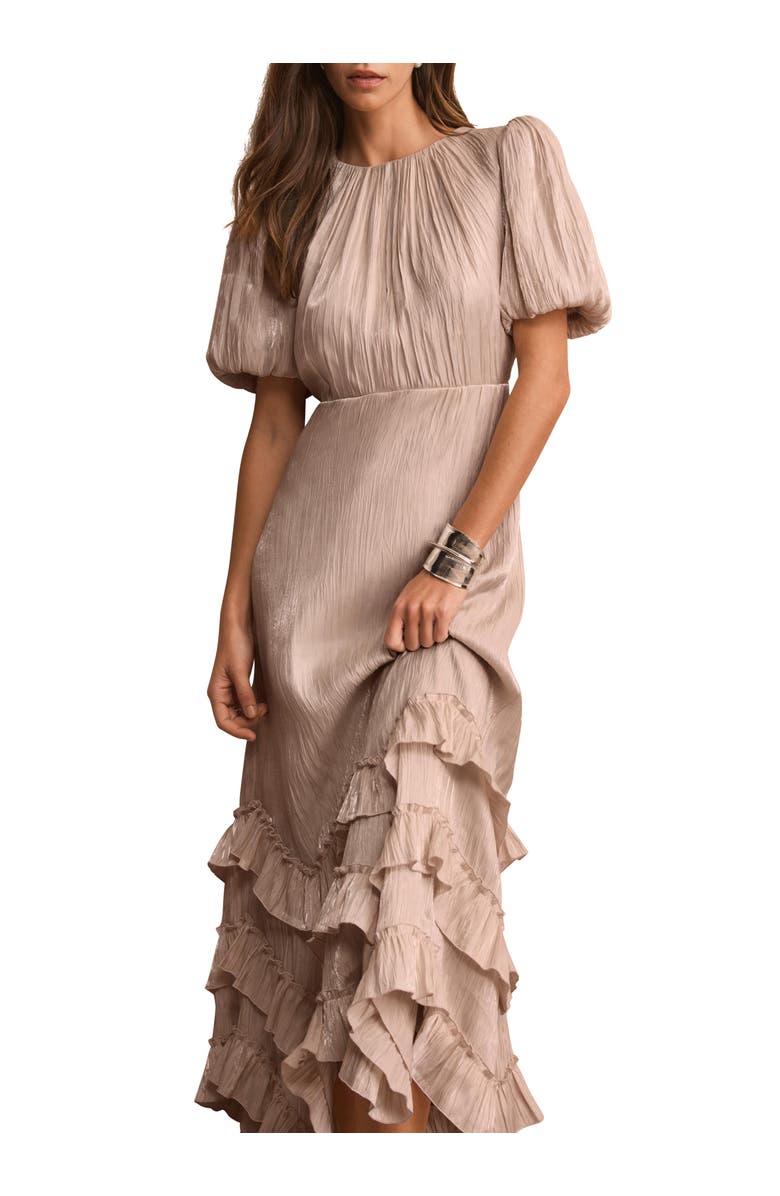 MINT VELVET Metallic Ruffle Midi Dress, Alternate, color, Neutral