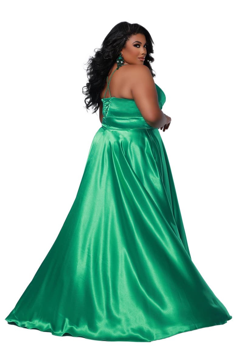 Sydney's Closet Satin A-line Sweetheart Lace-Up Plus Size Evening Gown, Main, color, 
