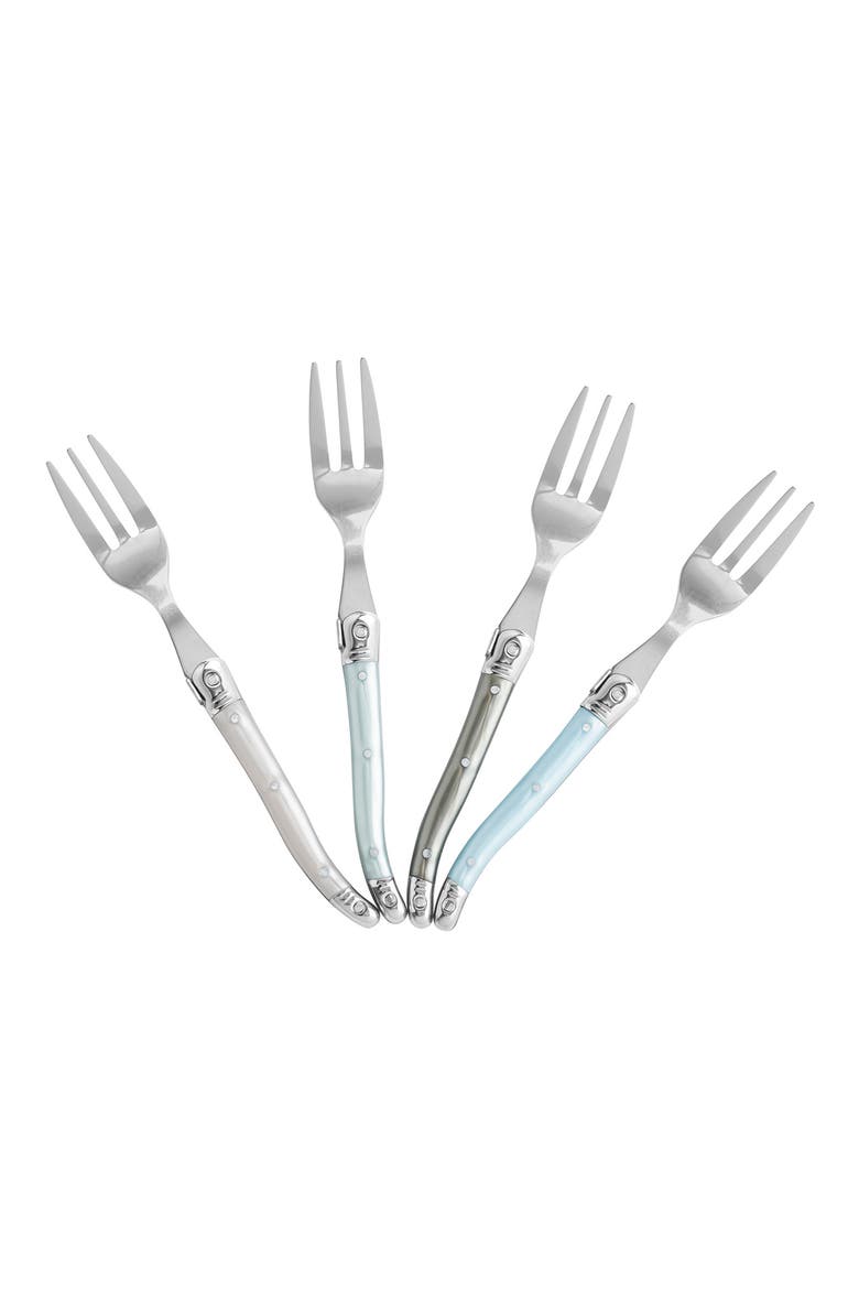 Set of 4 Faux Mother-of-Pearl Assorted Dessert Forks, Alternate, color, SILVER MULTI COLOR