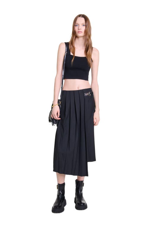 Shop Maje Knitted Crop Top With Straps In Black