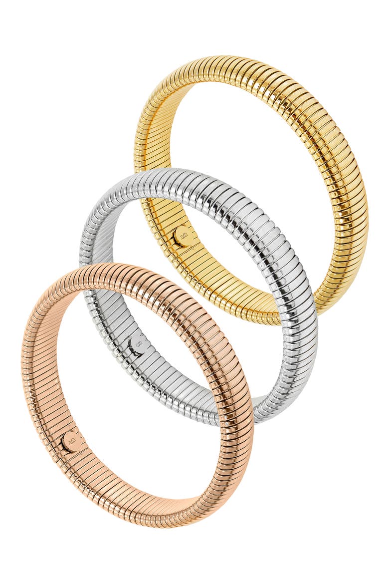 Set of 3 Tri-Tone Flexible Bangle Bracelets, Main, color, GOLD