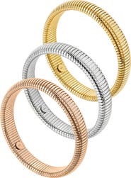 SAVVY CIE JEWELS Set of 3 Tri-Tone Flexible Bangle Bracelets