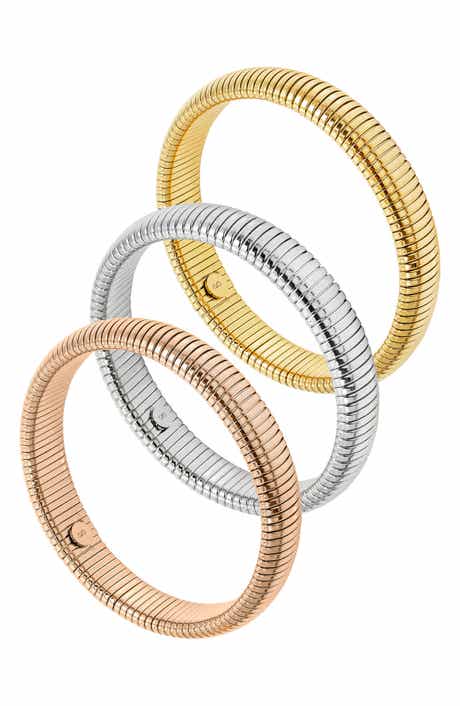 SAVVY CIE JEWELS Set of 3 Tri-Tone Flexible Bangle Bracelets