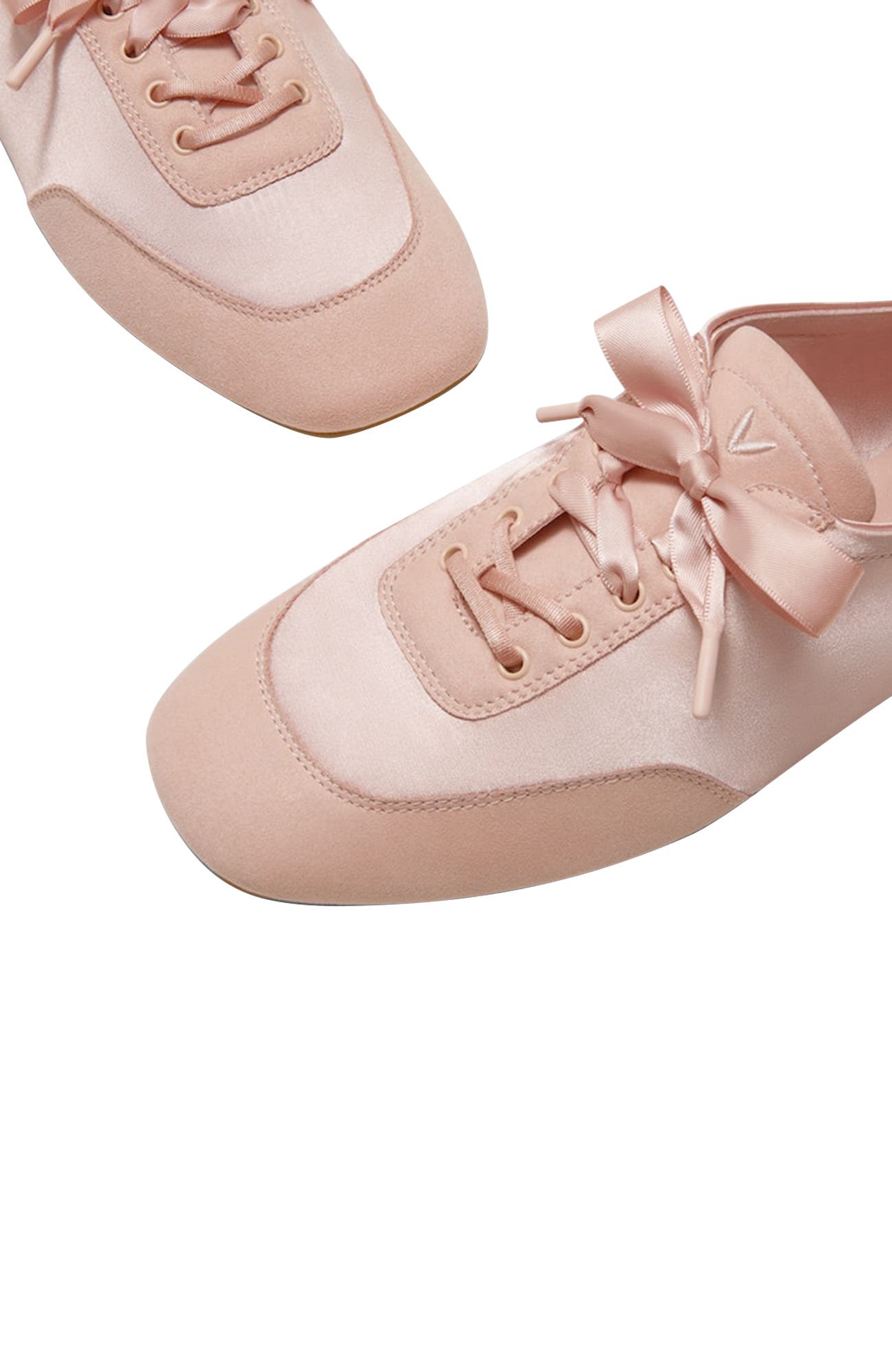 Cristina Square-Toe Lace-Up Satin Sneakerina, Alternate, color, Peach Blush