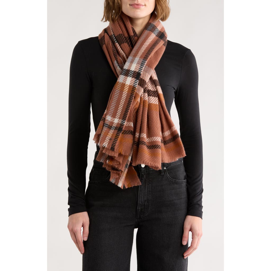 Vince Camuto Oversized Twill Plaid Scarf In Brown