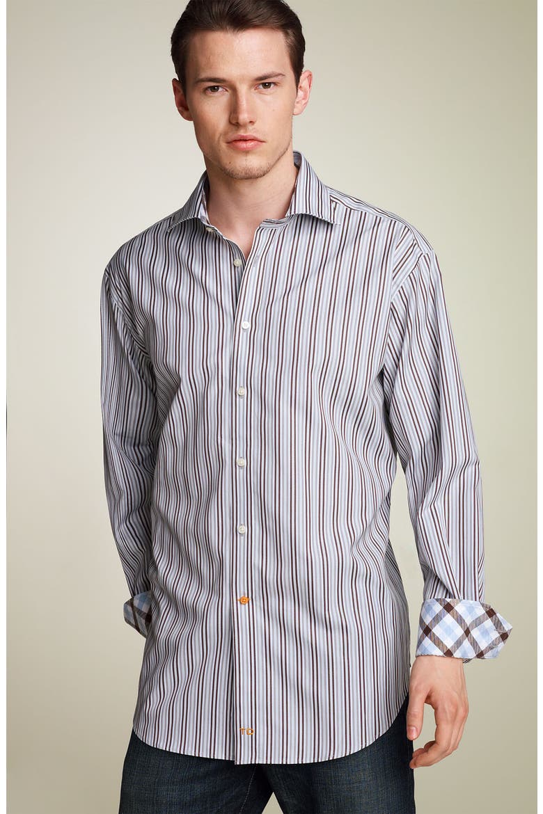 Stripe Woven Sport Shirt, Main, color, GREY / BROWN STRIPE