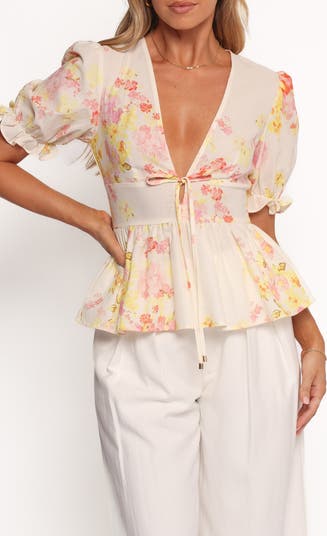 Duchess Ruffle Hem Puff Sleeve Top