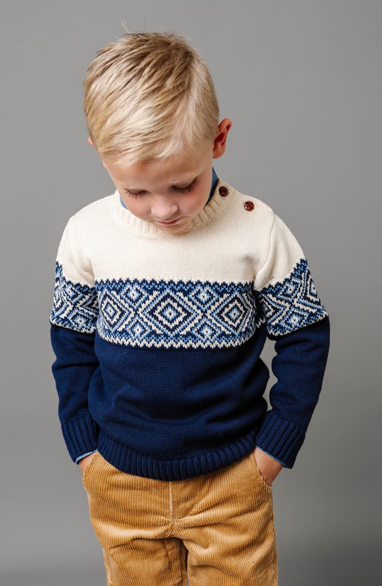 Hope & Henry Baby Boys' Organic Intarsia Crew Neck Button Sweater, Infant, Alternate, color, Ski Lodge Intarsia