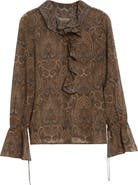 Nili Lotan Cecily Paisley Ruffle Trim Button-Up Silk Top