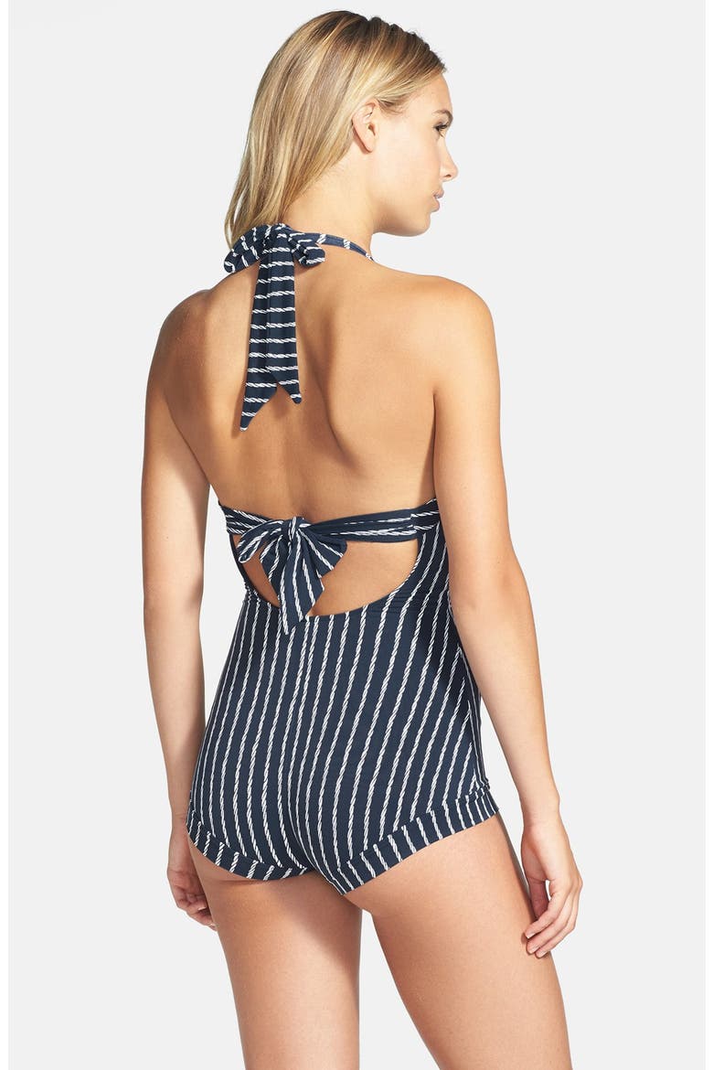 'Retro' Tie Front Maillot, Alternate, color, INDIGO