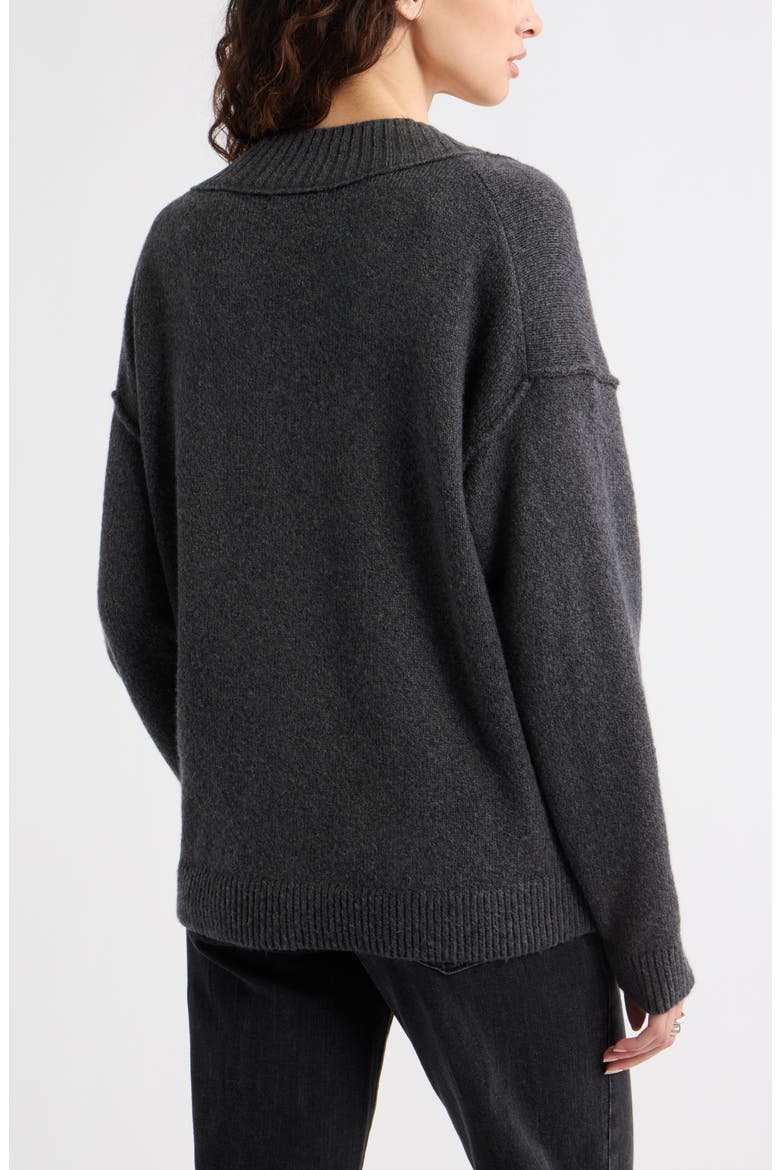Slouchy V-Neck Sweater, Alternate, color, GREY DARK CHARCOAL HEATHER