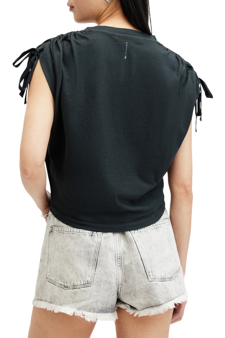 Cassie Tie Sleeve Cotton T-Shirt, Alternate, color, WASHED BLACK