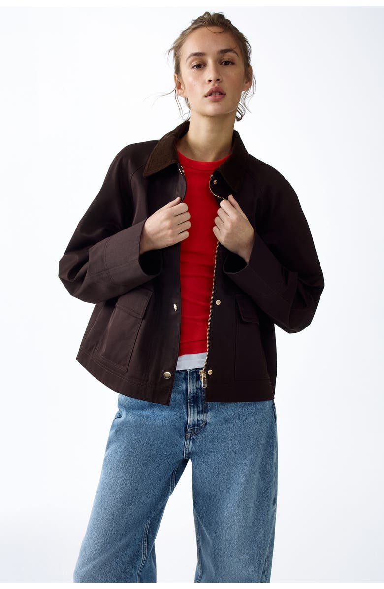 H&M Corduroy-collar Jacket, Alternate, color, Dark Brown