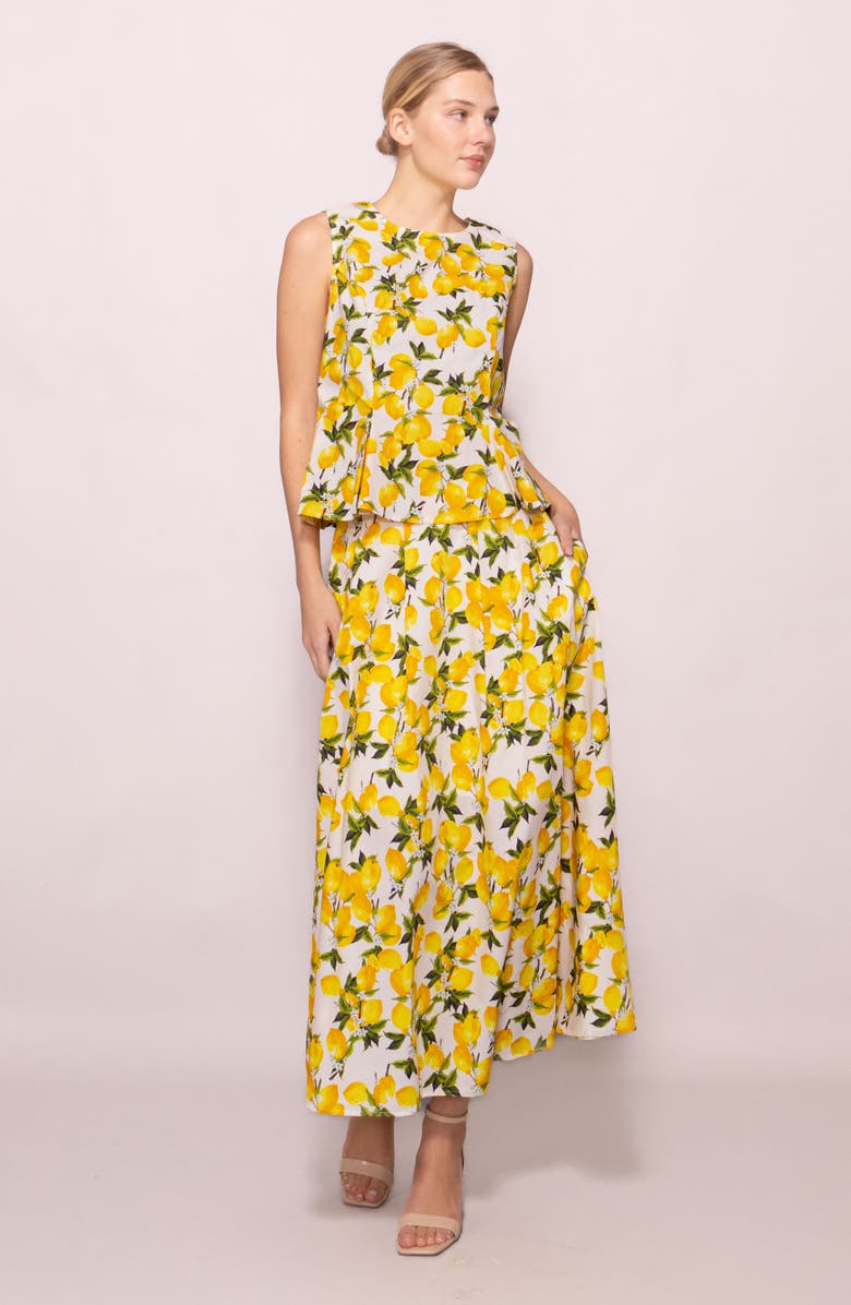 MELLODAY Lemon Sleeveless Poplin Top, Alternate, color, Lemon Print