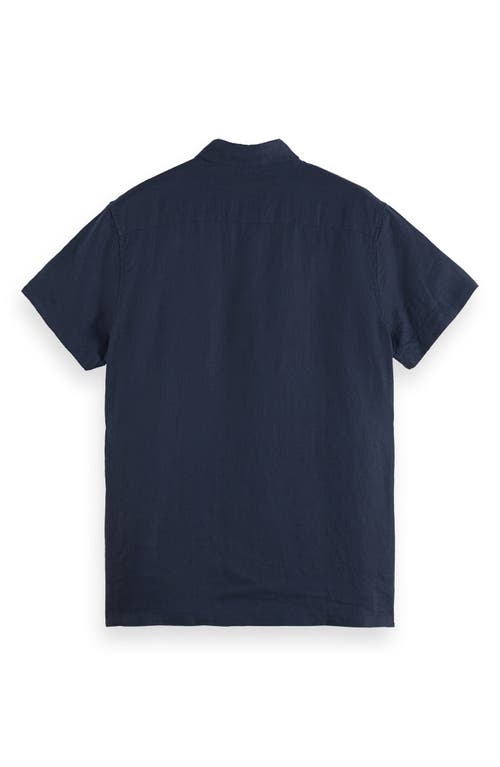 Scotch & Soda Core Solid Short Sleeve Button-up Shirt In Night