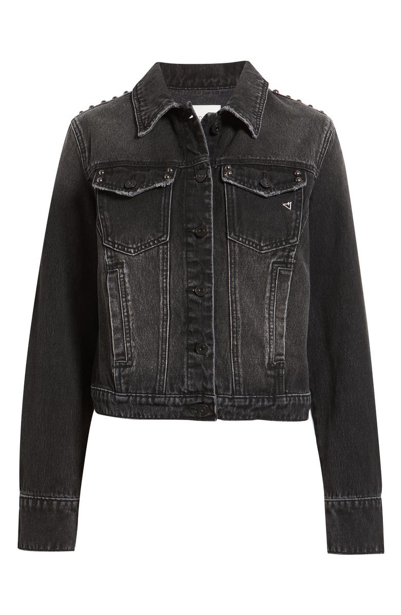 HIDDEN JEANS Stud Detail Denim Trucker Jacket, Alternate, color, Onyx