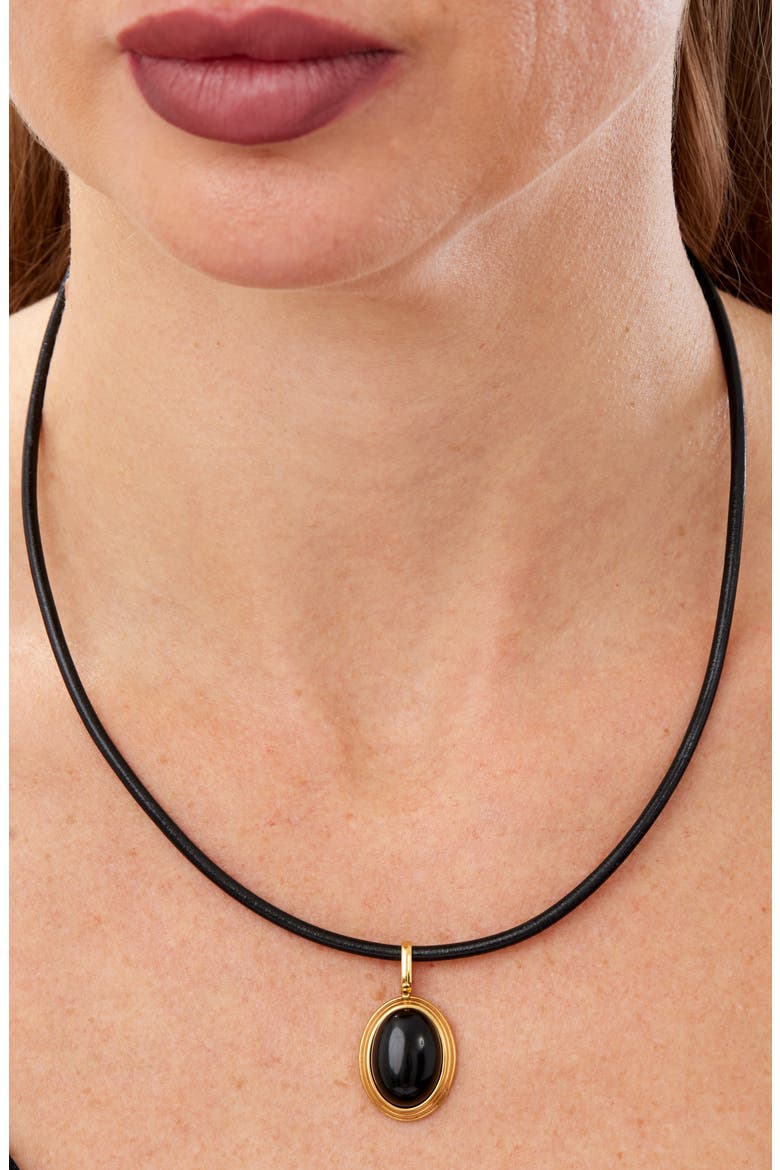 Black Onyx Leather Pendant Necklace, Alternate, color, BLACK