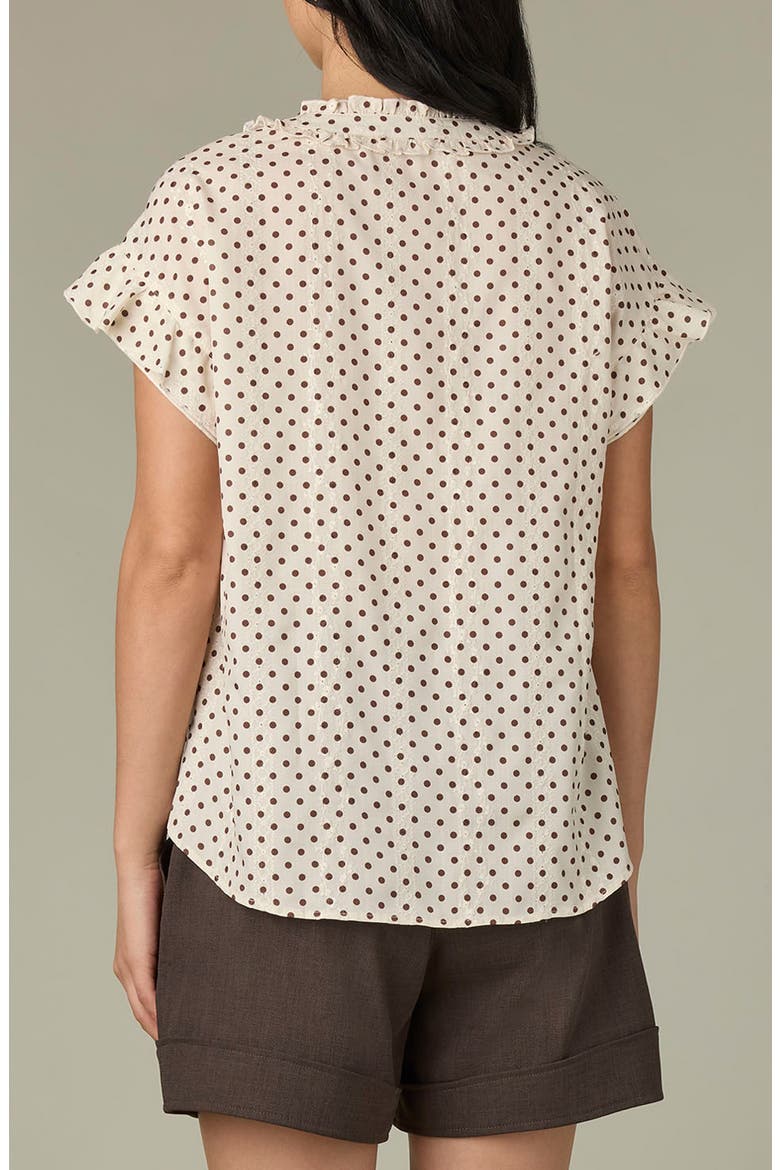 Ruffle Embroidered Top, Alternate, color, ECRU/ BROWN