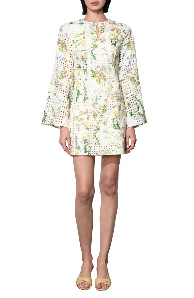 Adelyn Rae Marshall Embroidered Long Sleeve Cotton Minidress, Alternate, color, Ivory