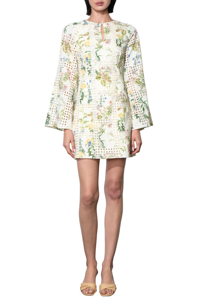 long sleeve mini dress cotton Fall Florals Dress L