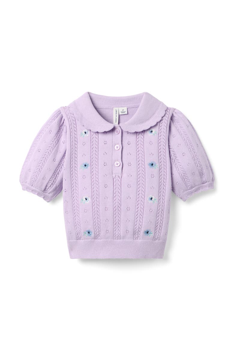 Embroidered Pointelle Sweater Top, Main, color, Purple