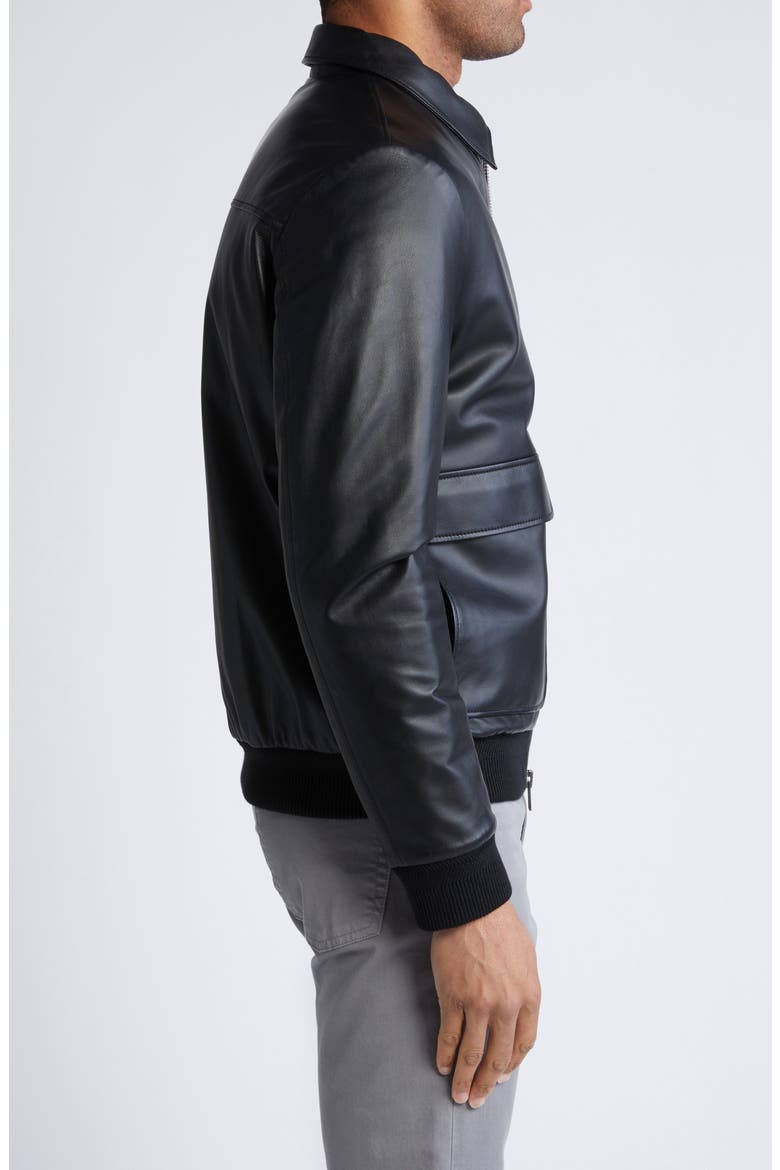 Zip Front Leather Bomber Jacket, Alternate, color, BLACK
