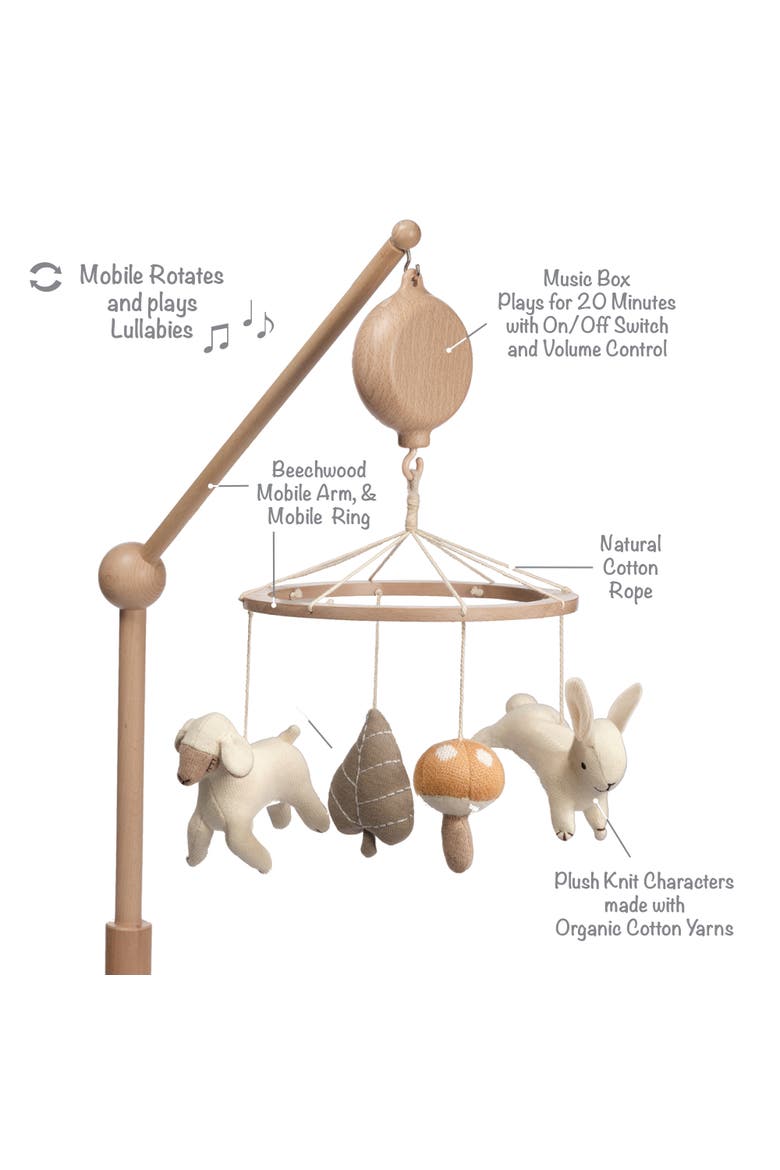 Organic Meadow Wood Musical Baby Crib Mobile Soother Toy/Decor, Alternate, color, Cream
